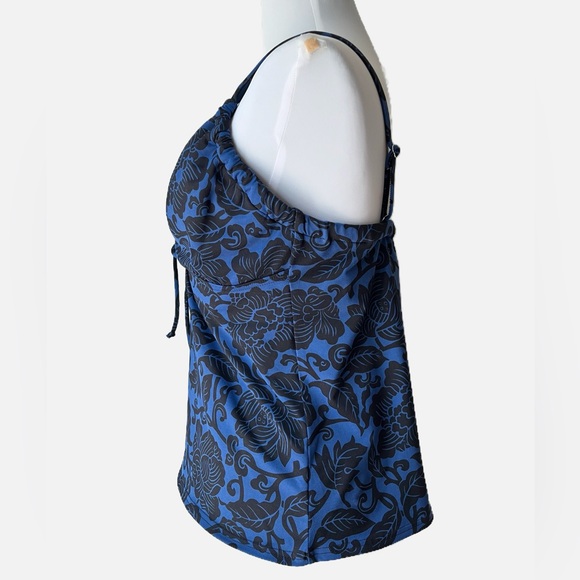 SOLD Lands' End Women's Bl/Blk  Floral Underwire Swim Tankini Top Pads 10 DD - Picture 2 of 14